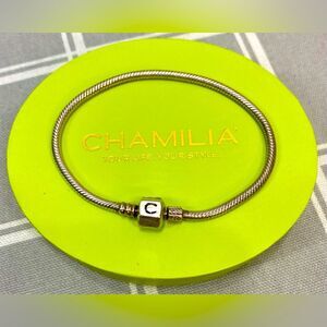 Genuine Chamilia Snap Charm Bracelet 925 Sterling Silver 7.5" Long Hexagon Snap